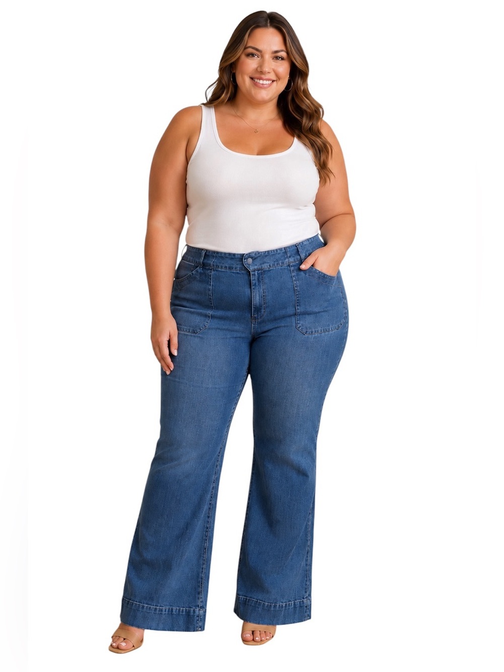 Ellos Wide Leg Jeans Denim Trousers Size 26 Stretch Classic Minimalist Casual
